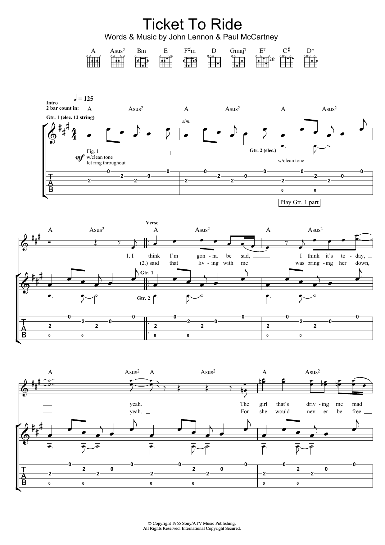 The Beatles Acoustic Guitar Tabs